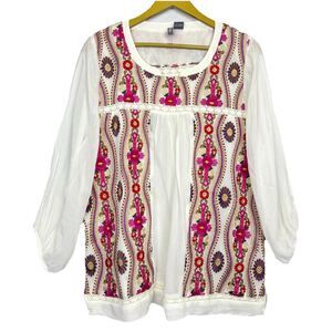 Anu Tunic Top Size XL Colorful Floral Embroidered Crochet Artsy Boho Hippie FLAW